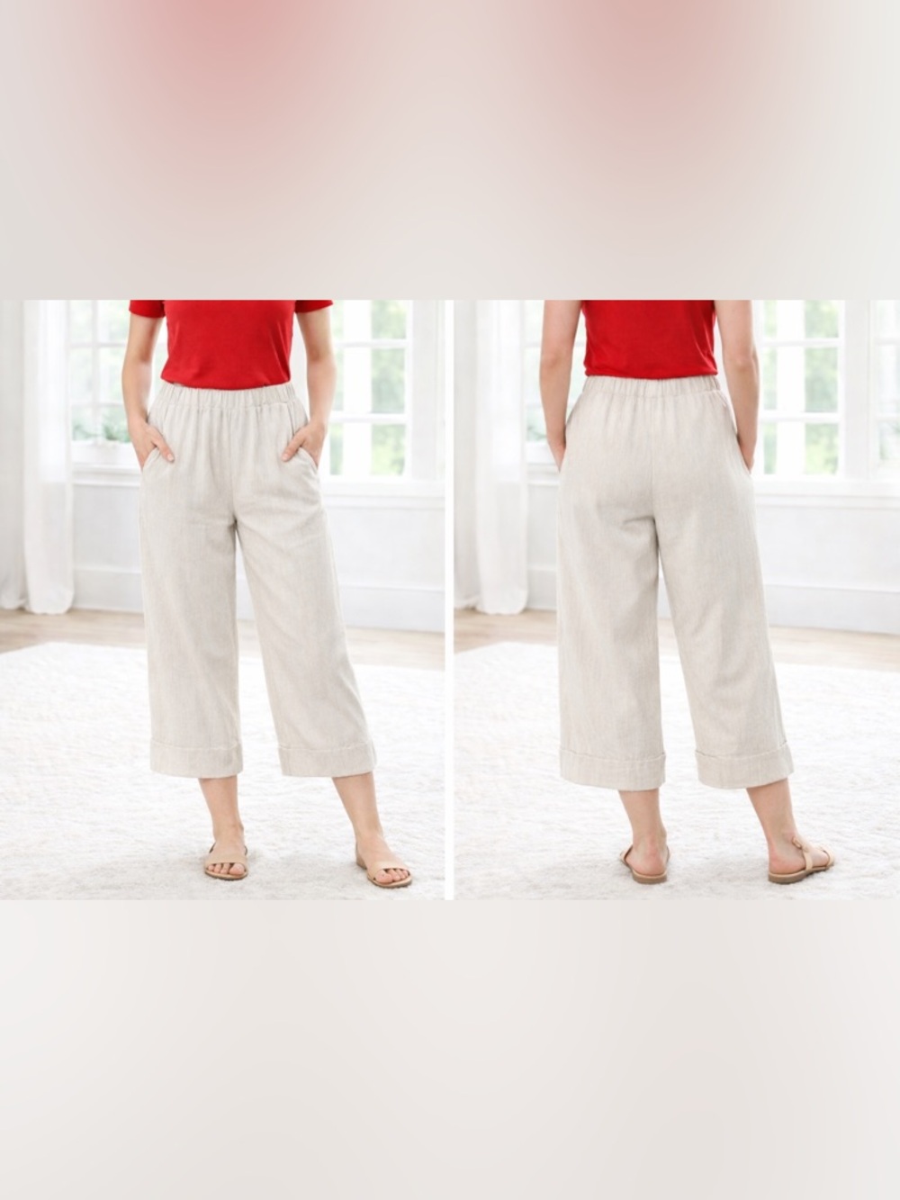 Grade & Gather Relaxed Crop Wide-Leg Pants in Light Beige Casual Size S/M EUC